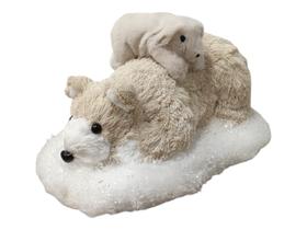 Enfeite Natalino Urso Deitado com Filhote 32x21x17cm Bege