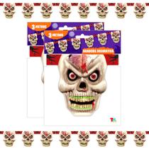 Enfeite p/ Festa de Halloween Bandeirinhas Caveira Terror 6 metros Varal de Pendurar