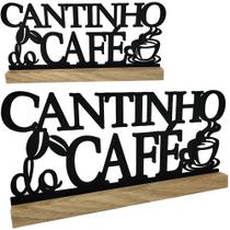 Enfeite palavra cantinho do cafe preto com base de madeira 27x12cm