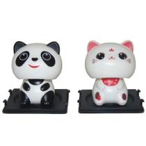 Enfeite Panda e Gatinho Balançando a Cabeça Movido a Energia Solar Decorativo