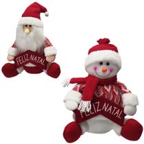 Enfeite papai noel / boneco de neve sentado listras vermelho 30cm