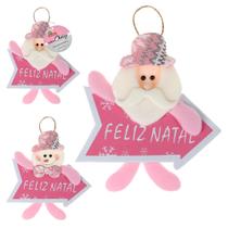Enfeite Papai Noel/Boneco rosa com Placa natal - Zen