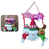 Enfeite Papai Noel e amigos de Porta com Luz Placa Feliz Natal Decoração Natalina Casa Apartamento