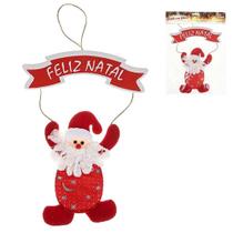 Enfeite Papai Noel para Arvore ou Porta Decoração Casa com Placa Feliz Natal Apartamento