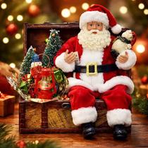 Enfeite Papai Noel Sentado Bau De Tesouro E Presentes 20 Cm