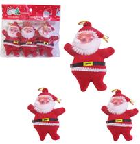 Enfeite papai noel veludo vermelho com 3 pecas 6,5cm