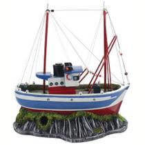 Enfeite Para Aquário - Barco Rede Pesca B29