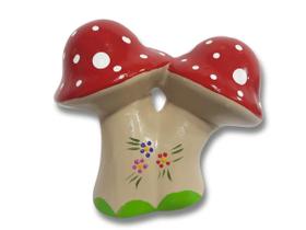 Enfeite para jardim cogumelinho duplo decorado vermelho