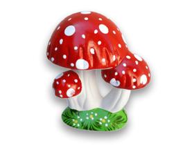 Enfeite para jardim trio de cogumelinhos decorado vermelho