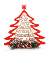 Enfeite para Mesa Árvore de Madeira com Palavras Enfeite Decorativo Natalino 22 cm Enfeite para Mesa Árvore de Madeira com Palavras Enfeite Decorativo Natalino 22 cm