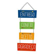 Enfeite Para Pendurar Frase Motivacional Positiva Entrego Confio Aceito Agradeço Placa Decorativa Em MDF 59x24xm