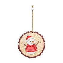 Enfeite para Pendurar Redondo de Madeira - Boneco de Neve - 8cm - 1 unidade - Cromus - Rizzo
