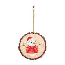 Enfeite para Pendurar Redondo de Madeira - Boneco de Neve - 8cm - 1 unidade - Cromus - Rizzo