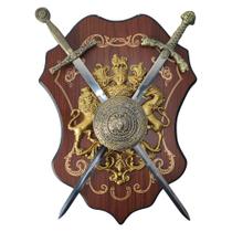 Enfeite Parede Decorativo Espada Medieval Dupla Em X Leão