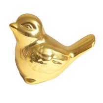 Enfeite passarinho decorativo 7 x 5,5cm de porcelana Dourado