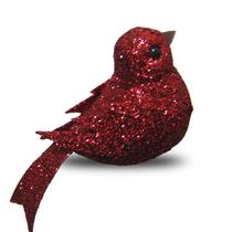 Enfeite Passarinhos kit com 36pçs de 8cm Glitter - Vermelho com Presilha para fixar na Decoração
