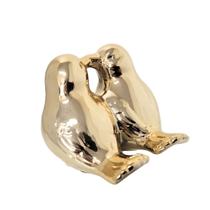 Enfeite Pássaro Casal Porcelana Dourado Decorativo 11cm - Lívon