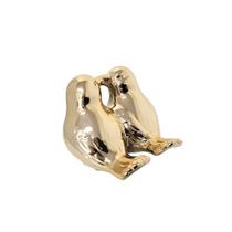 Enfeite Pássaro Casal Porcelana Dourado Decorativo 9cm - Lívon
