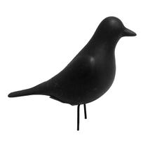 Enfeite passaro de porcelana preto fosco com pe de metal 15x14x6,5cm