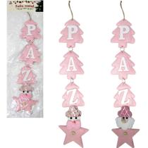 Enfeite Pendente Boneco de Penduar Paz Rosa 48cm
