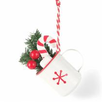 Enfeite pendente caneca c/ doces branca - 6cm Enfeite pendente caneca c/ doces branca - 6cm