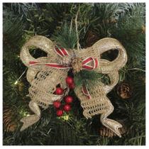 Enfeite Pendente Natalino Laço Dourado Com Brilho Natal 18cm