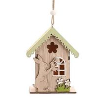 Enfeite Pendurar de Madeira Casa c/ LED - Marrom e Verde Enfeite Pendurar de Madeira Casa c/ LED - Marrom e Verde