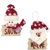 Enfeite pendurar placa com papai noel / boneco de neve 14x9,5cm