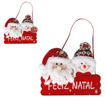 Enfeite Pendurar Placa Feliz Natal Papai Noel/Boneco De Neve - Vai de Tech