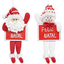 Enfeite pendurar quadro feliz natal papai noel / boneco de neve 25x11cm - Rio Master Enfeite pendurar quadro feliz natal papai noel / boneco de neve 25x11cm - Rio Master