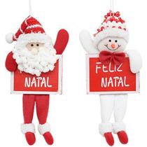 Enfeite pendurar quadro feliz natal papai noel / boneco de neve 25x11cm - Rio Master