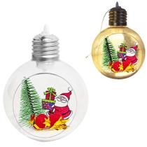 Enfeite Pendurável Bola De Plástico Com Papai Noel + Árvore De Natal E LED À Bateria