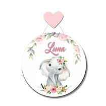 Enfeite Porta Maternidade Bebê Nome Personalizado Elefantinha Aquarela