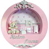 Enfeite Porta Maternidade Cenário Nicho Led + nome - PRINCESA ROSA E BRANCO