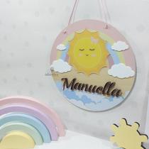 Enfeite Porta Maternidade Sol e Nuvens com Aplique em 3D - 25 cm de Diâmetro