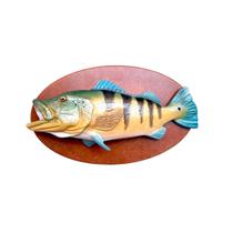 Enfeite Quadro Peixe Tucunaré Dourado Resina Base Madeira Enfeite Quadro Peixe Tucunaré Dourado Resina Base Madeira