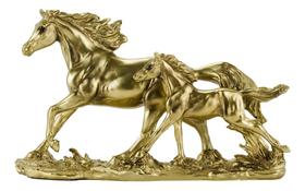 Enfeite Rack Estante Sala Cavalos Mãe Filhote Dourados 26cm Enfeite Rack Estante Sala Cavalos Mãe Filhote Dourados 26cm