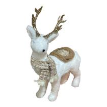 Enfeite Rena Natalina Branca c/ Cachecol Champanhe - 46cm Enfeite Rena Natalina Branca c/ Cachecol Champanhe - 46cm