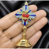 Enfeite Resplendor Sagrado Coração de Jesus de Metal Para Casa Carro