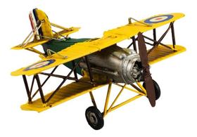 Enfeite Retrô Miniatura Avião Amarelo De Hélice - 21cm - Tascoinport