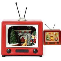 Enfeite Televisao Natal Natalino Papai Noel Arvore Cachorro Decoraçao Mesa Estante Casa Tv Vintage Loja Festa Fim de Ano