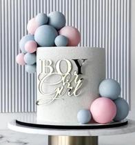 Enfeite Topo de Bolo Boy or Girl Chá Revelação Acrílico Espelhado - Menino ou Menina