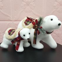 Enfeite Ursinho Polar Natalino Cachecol Xadrez Dupla 11x18cm