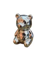 Enfeite urso em cerâmica metalizado prateado pequeno - 10 cm
