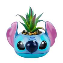 Enfeite Vaso Porcelana Planta Rosto Stitch 13x13cm - Disney