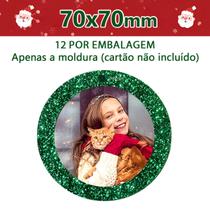 Enfeites Circulares de Natal com Glitter Verde 70mm - Kit 12