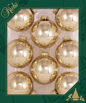 Enfeites de árvore de Natal - 67mm/2.625 "Bolas de vidro de designer de Natal por Krebs - Handmade Seamless Pendecorações de Natal suspensas para árvores - Conjunto de 8 (Ouro fundido brilhante)