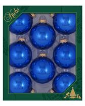 Enfeites de Árvore de Natal - 67mm/2.625 "Bolas de Vidro de Designer do Natal por Krebs - Handmade Seamless Penas de Natal para Árvores - Conjunto de 8 (Azul Brilhante Victoria)