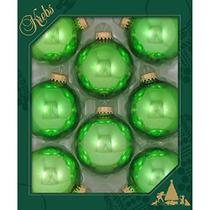 Enfeites de Árvore de Natal - 67mm/2.625 "Bolas de Vidro de Designer do Natal por Krebs - Handmade Seamless Penas de Natal para Árvores - Conjunto de 8 (Verde Limão de Jade Brilhante)