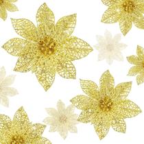 Enfeites de árvore de Natal Wironlst Glitter Poinsettia x24 Gold